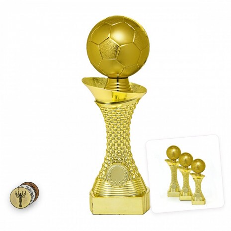 Futbalová lopta na zlatom stĺpovom stojane