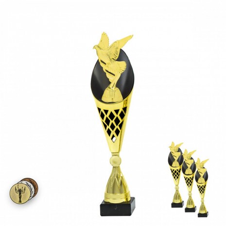 Holub (veľký) na čierno-zlatej trofeji
