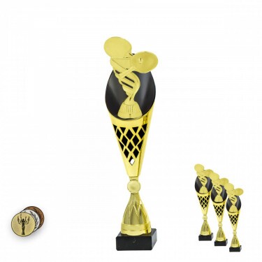 Stolný tenis na čierno-zlatej trofeji