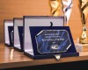 Krabička na plaketu s koženým vzhľadom v modrej farbe